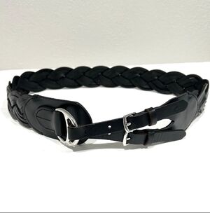 Ralph Lauren Black Braided Leather Belt with Silver Buckle Accents